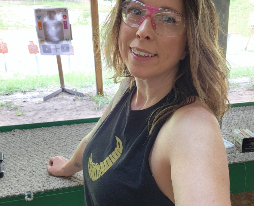 Angela Diesel, founder and instructor at Gun Girl Training, on the range in Ada, Michigan